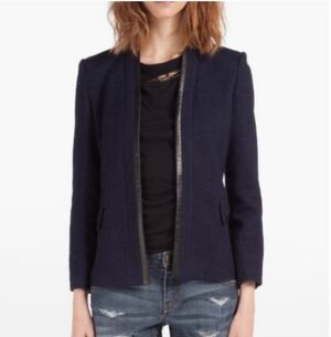 Maje Douzaine Wool Jacket leather Trim Size 38